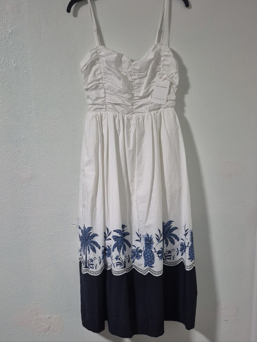 Free Assembly Sleeveless Midi Dress with Palm Trees & Pineapple Border